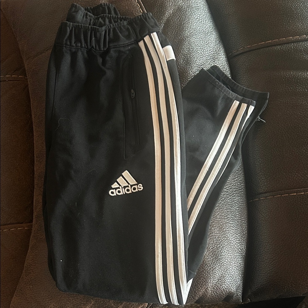 Adidas Kids Black Joggers with White Stripes UEC